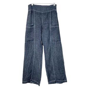 Inizio 100% Linen Italian Blue Wide Leg Pants Women’s Size Small Patch Pockets